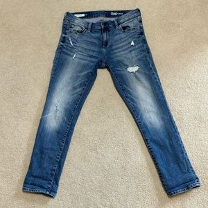 Gap 1969 Girlfriend Low Rise Distressed Jeans, Med/Light Wash, 26 Regular